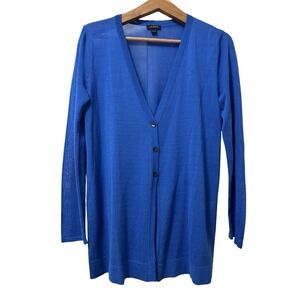 J Jill  Womens V Neck Cotton Blend Long Cardigan‎ Size S Blue Coastal Beachy